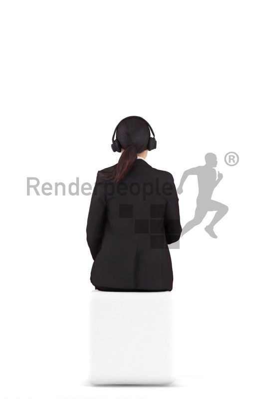3D People model for 3ds Max and Cinema 4D – asian woman in business look, sitting on the audio desk