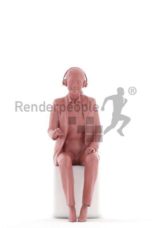 3D People model for 3ds Max and Cinema 4D – asian woman in business look, sitting on the audio desk