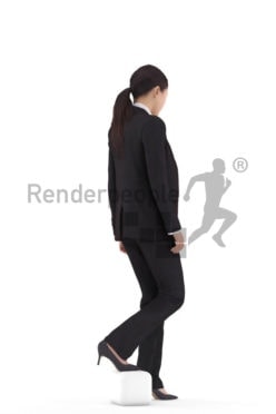Scanned 3D People model for visualization – asian woman in business clothing, walking downstairs