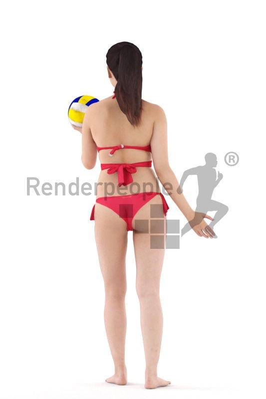 Posed 3D People model by Renderpeople – asian woman in bikini, playing beach volleyball