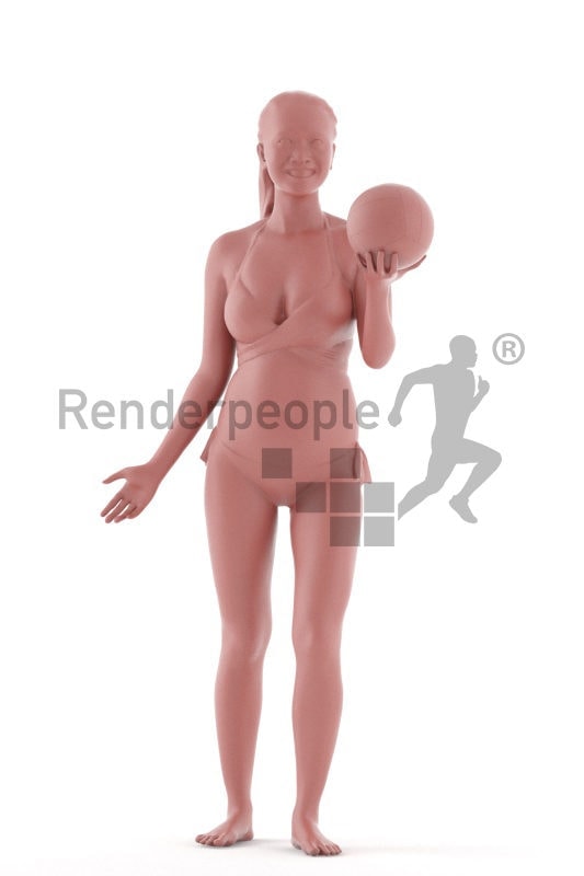 Posed 3D People model by Renderpeople – asian woman in bikini, playing beach volleyball