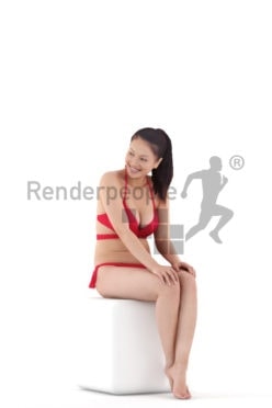 Posed 3D People model by Renderpeople – asian woman sitting in bikini