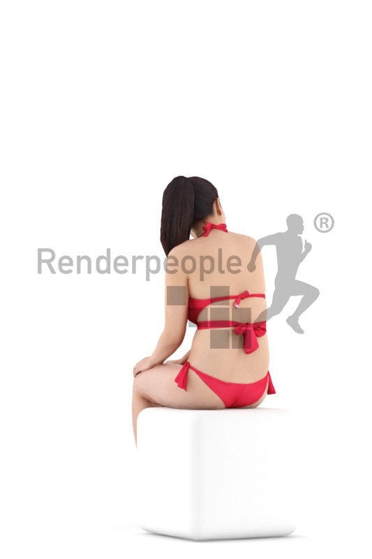 Posed 3D People model by Renderpeople – asian woman sitting in bikini