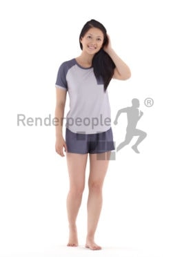 3D People model for 3ds Max and Sketch Up – asian woman in shorty sleepwear, walking at home