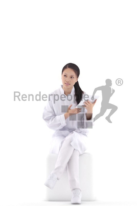 3d people healthcare, asian 3d woman sitting and talking