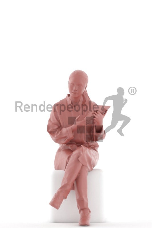 3d people healthcare, asian 3d woman sitting and talking