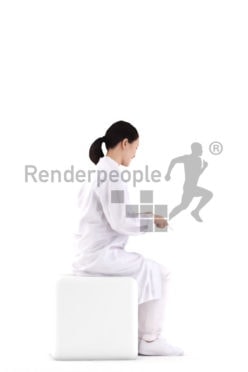 Scanned human 3D model by Renderpeople – asian woman in doctors outfit,sitting and eating