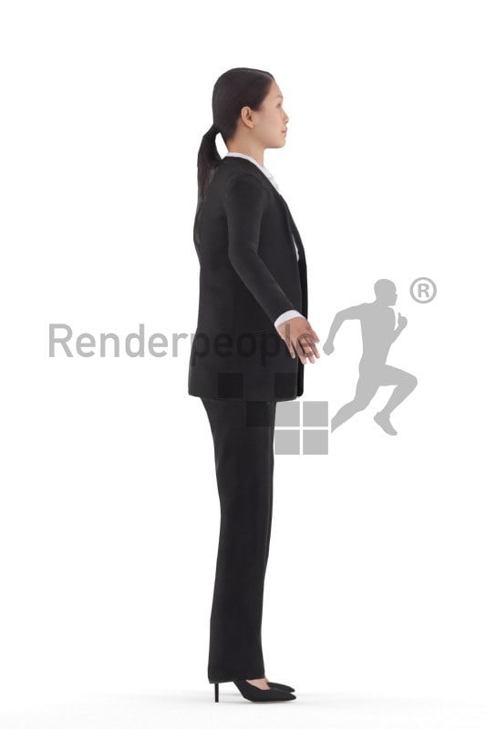 Rigged human 3D model by Renderpeople – asian woman in business suit
