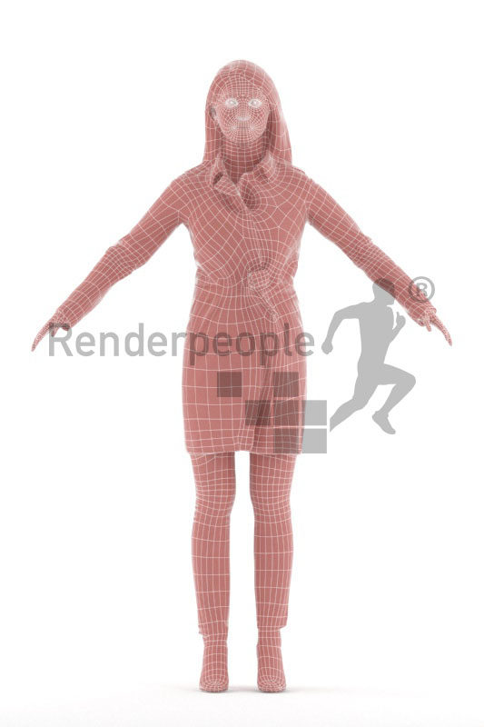 Rigged 3D People model for Maya and 3ds Max – asian woman in red coat