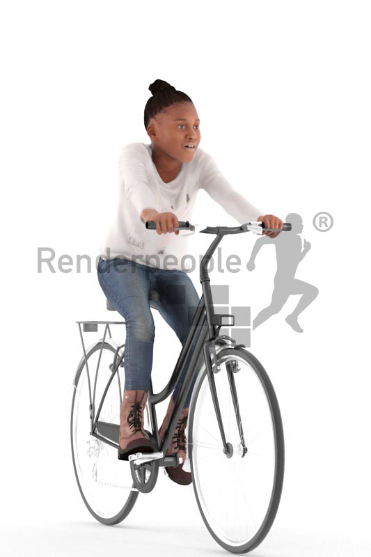 3d people casual, black 3d kid riding a bike