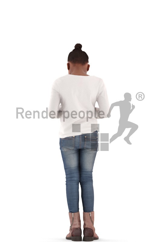 3d people casual, black 3d kid standing and playing with her phone