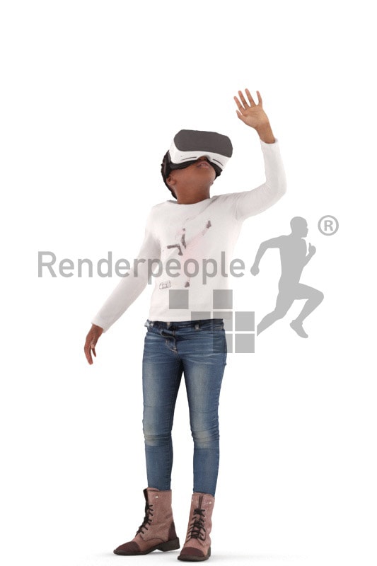 3d people casual, black 3d kid standing and playing vr