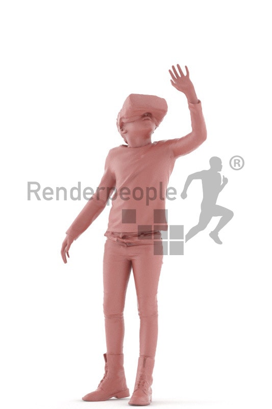 3d people casual, black 3d kid standing and playing vr