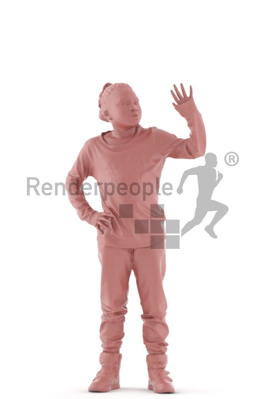 3d people casual, black 3d kid standing and waving