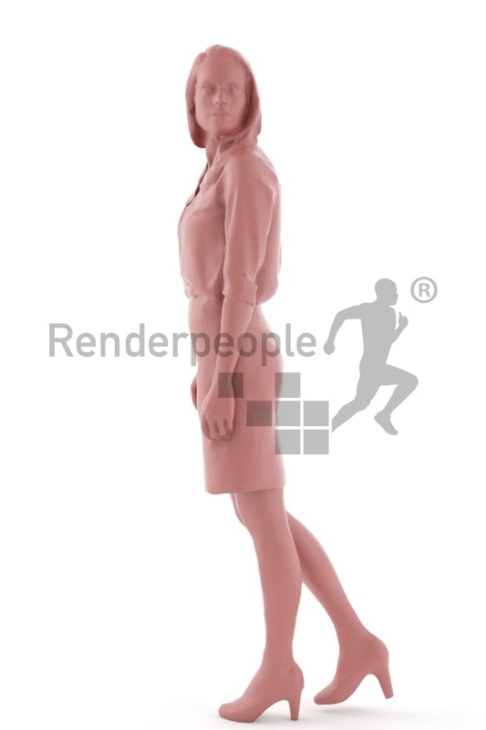 3d people business, white blond 3d woman walking and looking over her shoulder