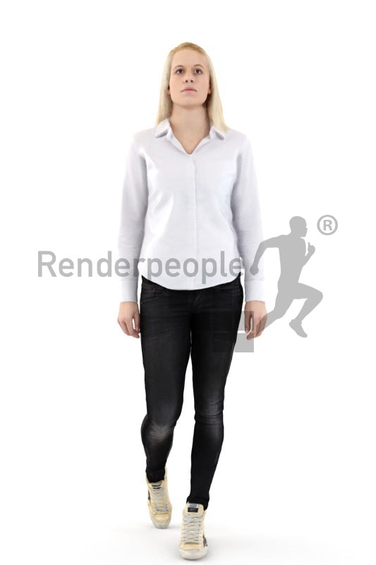3d people casual, white blond 3d woman walking