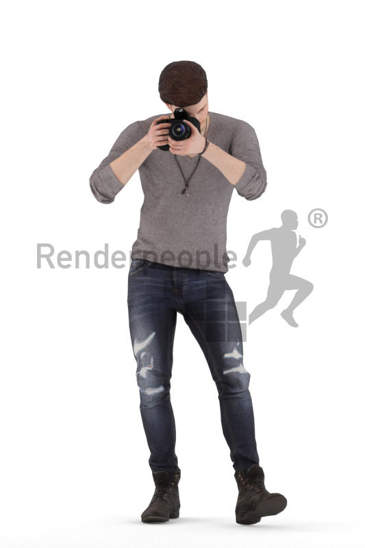 Animated 3D People model for visualization – white man, casual, taking pictures