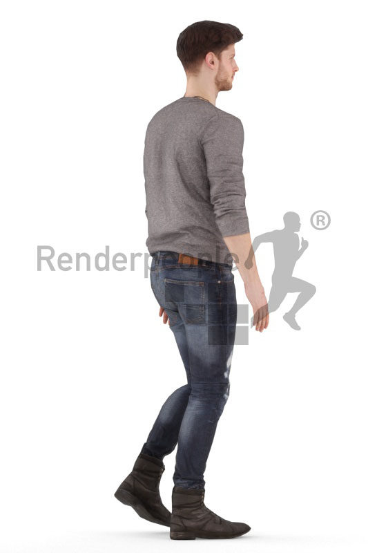 Animated 3D People model for realtime, VR and AR – european male in casual clothes, walking