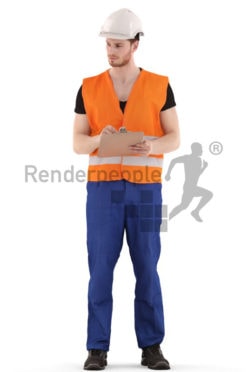 3d people service, 3d worker standing and holding clipboard