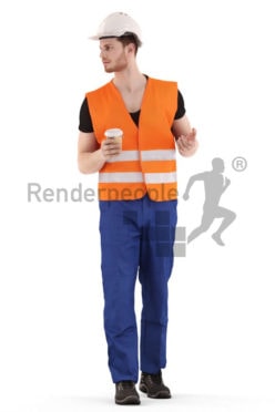 3d people service, 3d worker standing and holding a cup of coffee