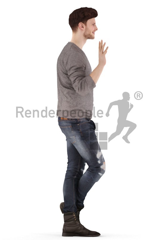 3d people casual, jung man standing and waving