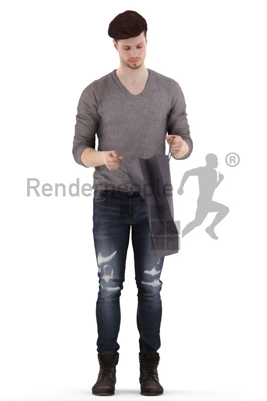 3d people casual, jung man holding a bag