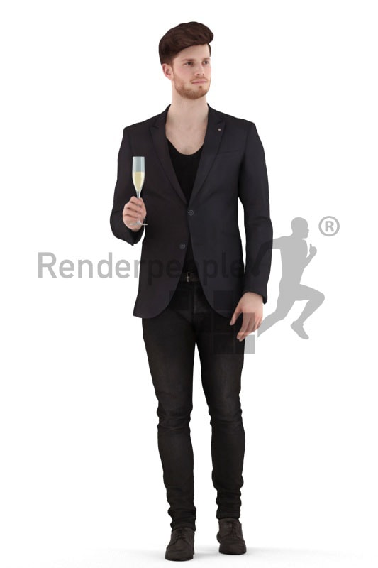 3d people event, jung man walking with a glass in his hand