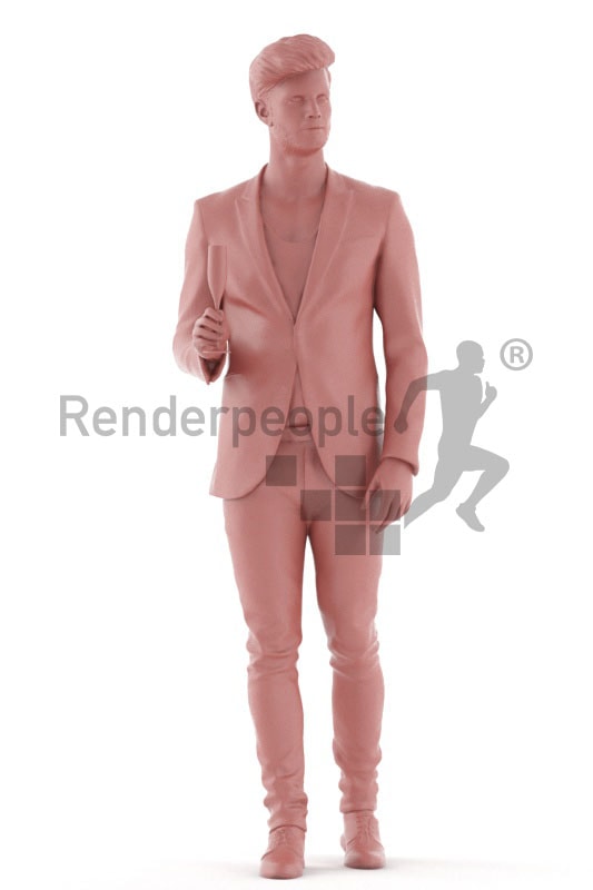 3d people event, jung man walking with a glass in his hand