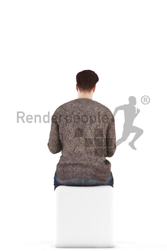 3d people casual, young man sitting and drinking coffee