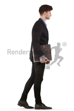 3d people business, man walking with a folder under his arm