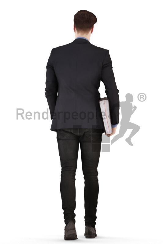 3d people business, man walking with a folder under his arm