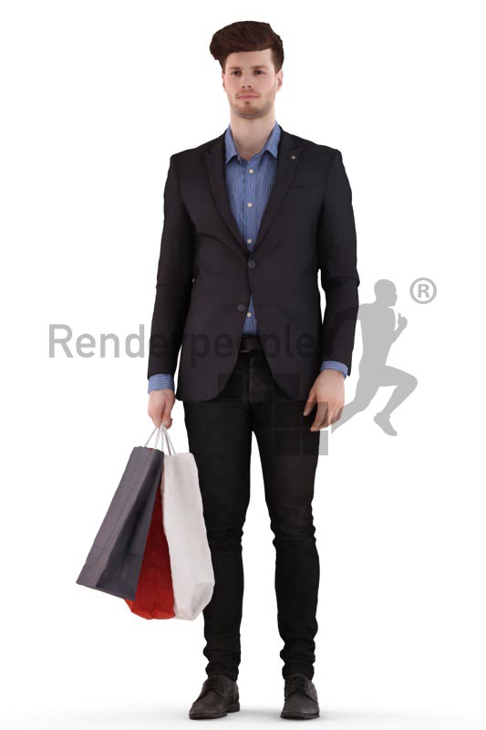 3d people business, young man walkingwith shopping bags