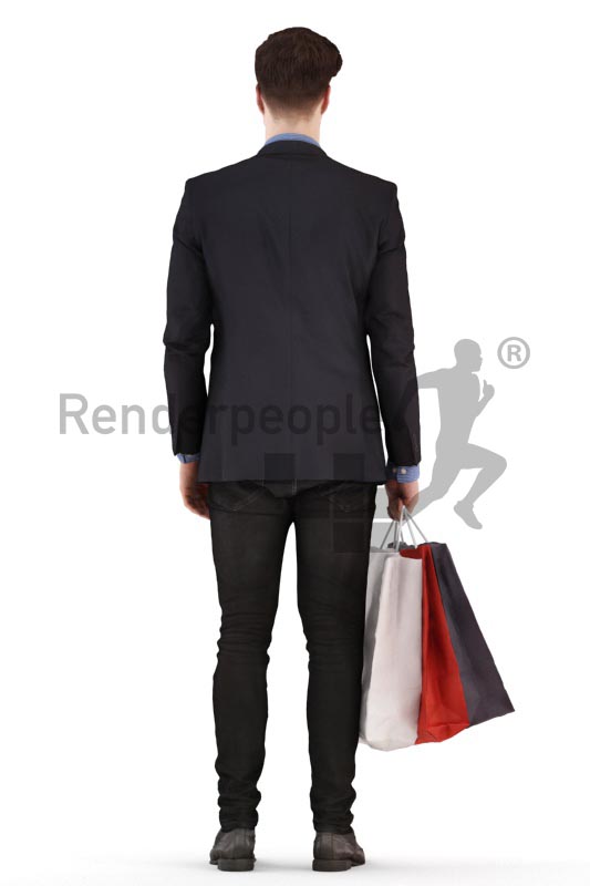 3d people business, young man walkingwith shopping bags
