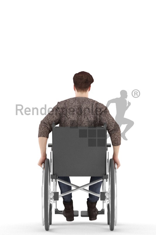 3d people casual, jung man sitting in a wheelchair