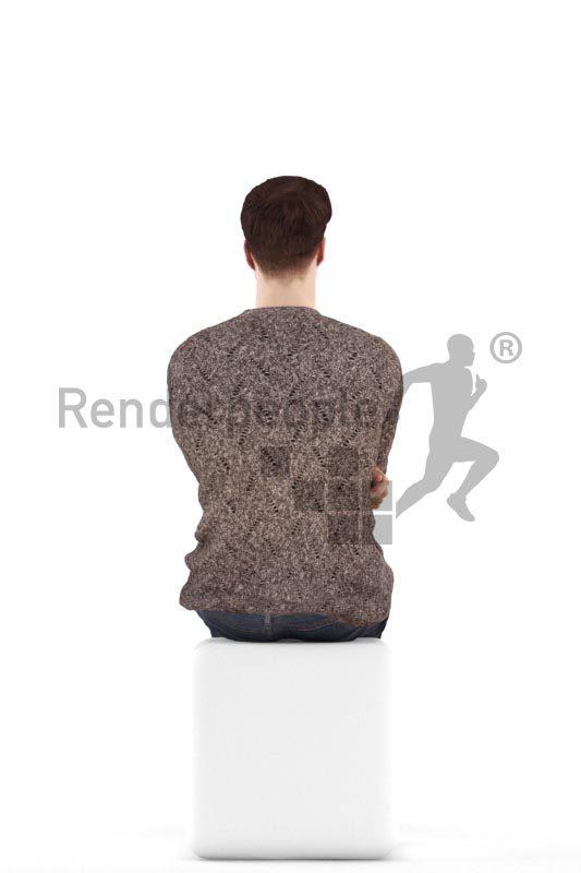 3d people casual, young man sitting and watching TV