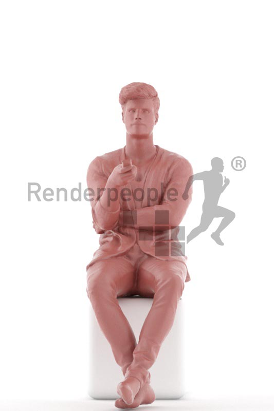 3d people casual, young man sitting and watching TV