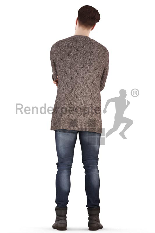 3d people casual, jung man standing and pointing