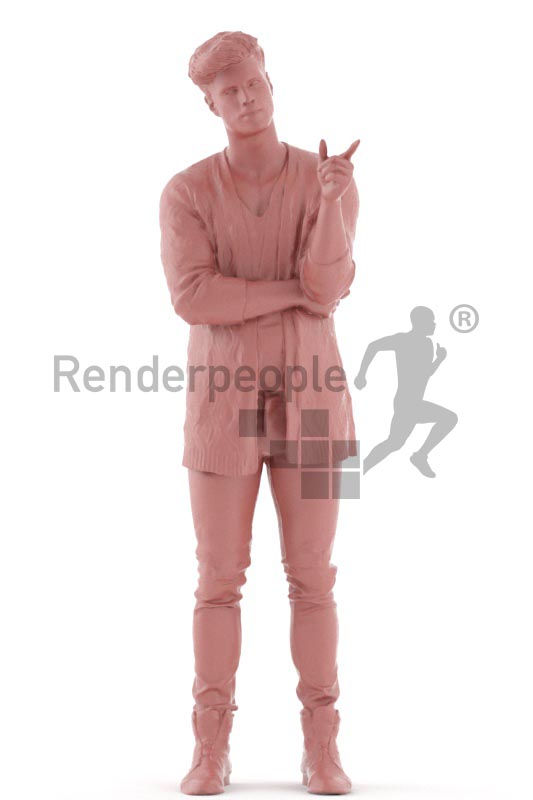 3d people casual, jung man standing and pointing