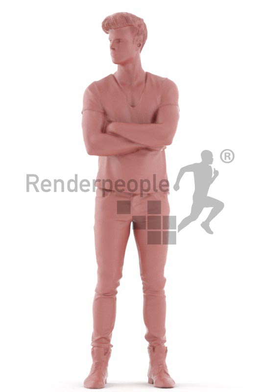 3d people casual, jung man standing with the arms crossed