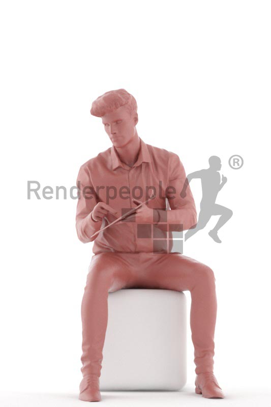 3d people business, jung man sitting with a clipboard