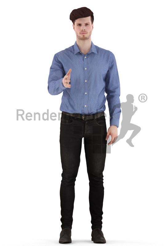 3d people business, jung man standing, shaking hands