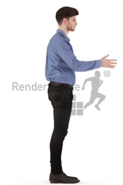 3d people business, jung man standing, shaking hands
