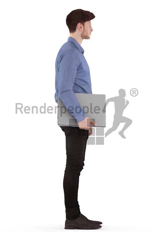 3d people business, jung man standing with a laptop under his arm