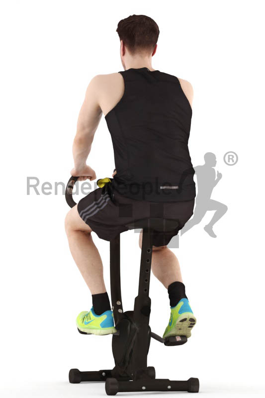 3d people sports, jung man on an exercise bike