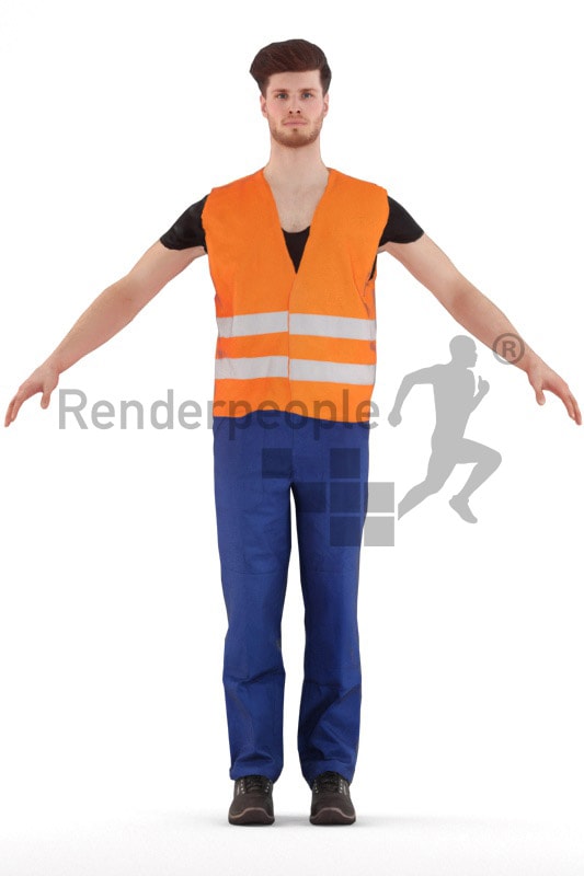 3d people construction worker, rigged young man in A Pose