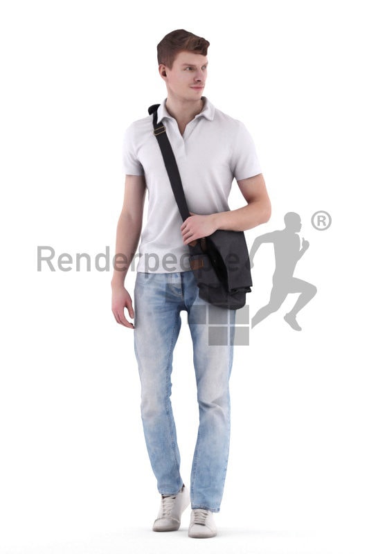 3d people casual, 3d white man walking with bag