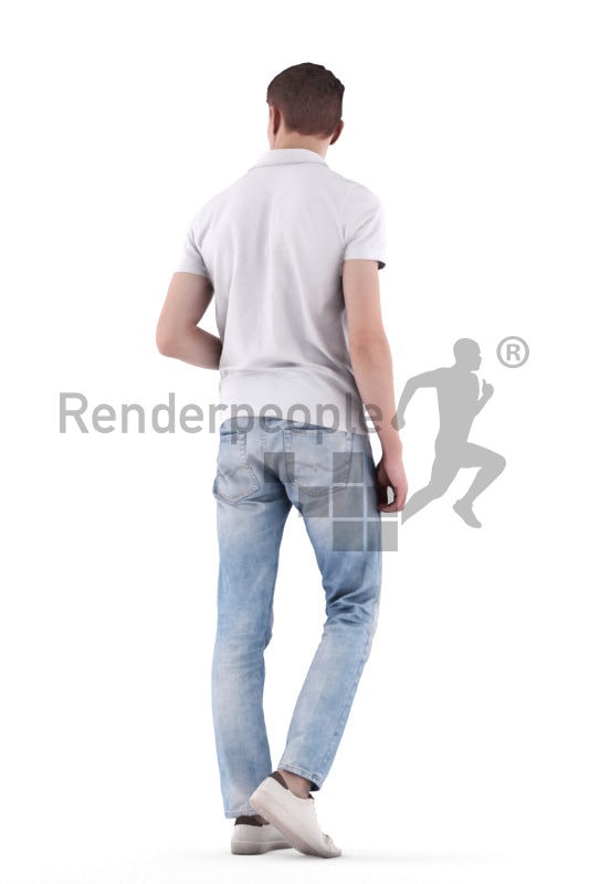 3d people casual, 3d white man walking and holding lunch bag