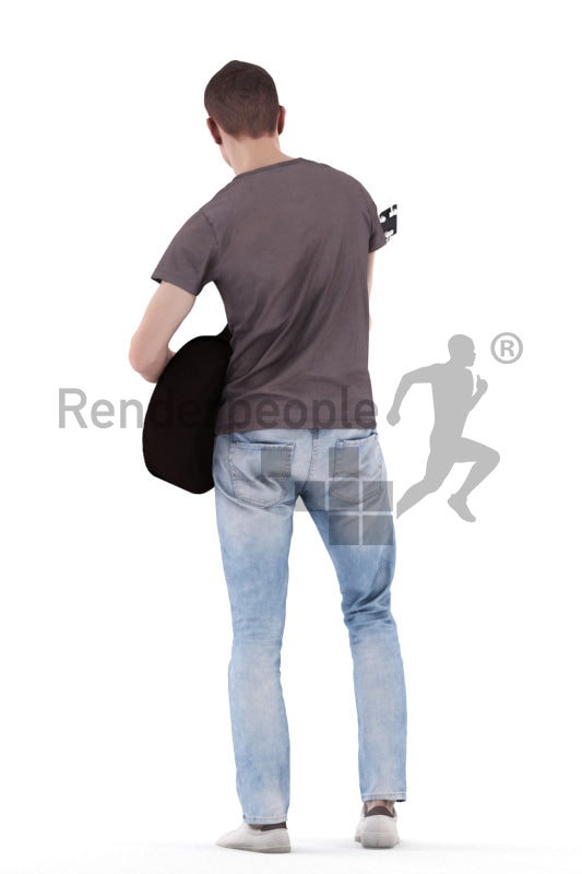3d people casual, white 3d man standing and playing guitar