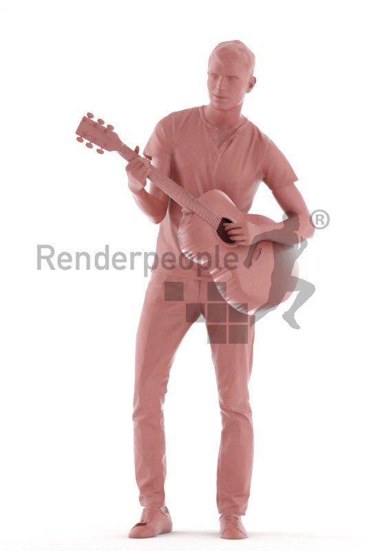 3d people casual, white 3d man standing and eating