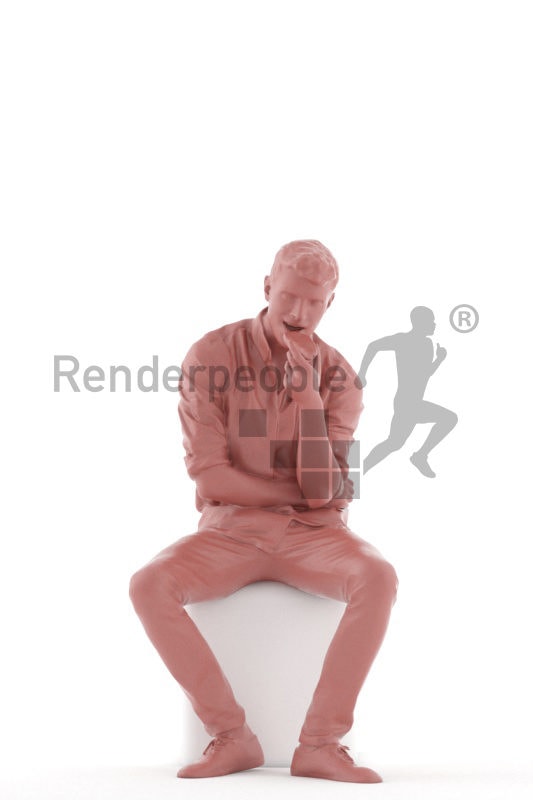 3d people casual, white 3d man sitting and eating